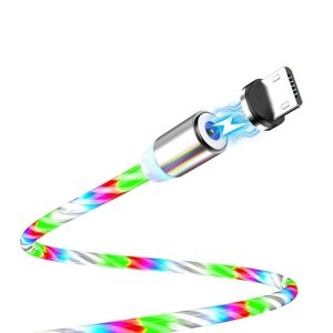 USB dobíjecí kabel - microUSB magnetický 1m Rainbow LED