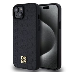 Pouzdro DKNY PU Leather Repeat Pattern Stack Logo Magsafe Apple iPhone 15 PLUS Black