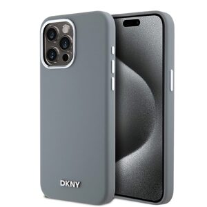Pouzdro DKNY Liquid Silicone Silver Metal Logo Magsafe Apple iPhone 15 PRO MAX Grey