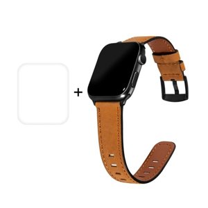 ENKAY Řemínek + ochranná fólie Apple Watch 6 / SE / 5/4 44mm hnědý