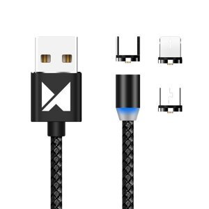 WOZINSKY WMC-01 Magnetický kabel ( USB Type-C / micro USB / Lightning ) 1m černý