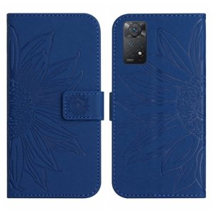 ART SUNFLOWER Peňaženkový obal so šnúrkou pre Xiaomi Redmi Note 11 / Note 11S modrý