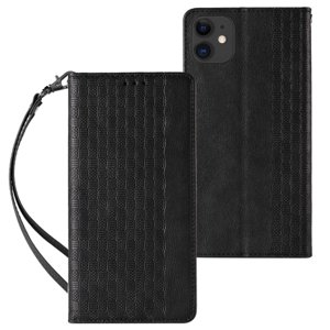 MG Magnet Strap knížkové kožené pouzdro na iPhone 12, černé