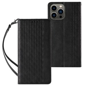 MG Magnet Strap knížkové kožené pouzdro na iPhone 12 Pro, černé