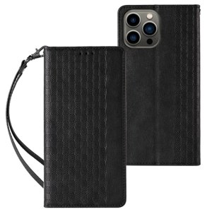 MG Magnet Strap knížkové kožené pouzdro na iPhone 13 Pro, černé