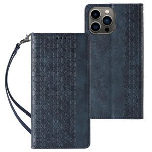 MG Magnet Strap knížkové kožené pouzdro na iPhone 13 Pro, modré