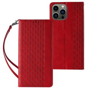 MG Magnet Strap knížkové kožené pouzdro na iPhone 13 Pro Max, červené