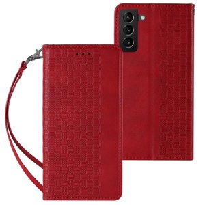 MG Magnet Strap knížkové kožené pouzdro na Samsung Galaxy S22 Plus, červené