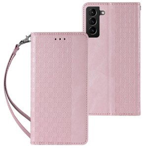 MG Magnet Strap knížkové kožené pouzdro na Samsung Galaxy S22 Ultra, růžové
