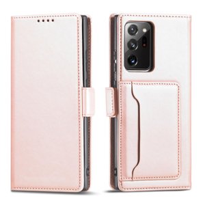 MG Magnet Card knížkové kožené pouzdro na Samsung Galaxy S22 Ultra, růžové