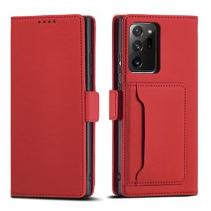 MG Magnet Card knížkové kožené pouzdro na Samsung Galaxy S22 Ultra, červené