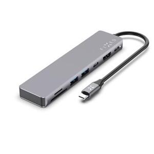 Fixed 7-portový hliníkový USB-C HUB Card pro notebooky a tablety, šedý; FIXHU-CAD-GR