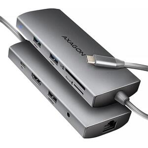 Axagon HMC-8HLSA, USB 5Gbps hub, 3x USB-A, HDMI 4k/60Hz, RJ-45 GLAN, SD/microSD, audio, PD 100W, kabel USB-C 20cm; HMC-8HLSA