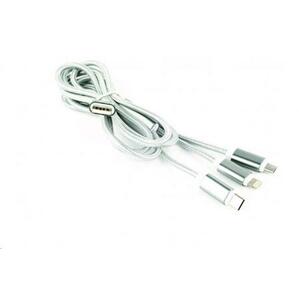 Kabel CABLEXPERT USB A Male/Micro B + Type-C + Lightning, 1m, opletený, stříbrný, blister; CC-USB2-AM31-1M-S