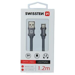 Swissten datový kabel textile USB / Lightning 1,2 M, šedý; 71523202