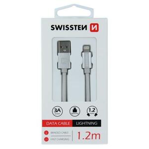 Swissten datový kabel textile USB / Lightning 1,2 M, stříbrný; 71523203