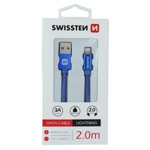 Swissten datový kabel textile USB / Lightning 2,0 M, modrý; 71523308