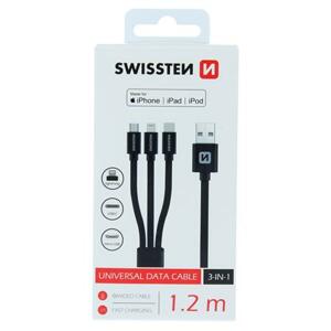 Swissten datový kabel textile 3In1 Mfi 1,2 M, černý; 72501101