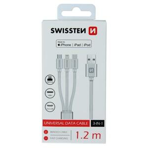 Swissten datový kabel textile 3In1 Mfi 1,2 M, stříbrný; 72501102