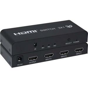 PremiumCord HDMI switch 3:1 kovový s dálkovým ovladačem a napájecím adaptérem; khswit31b