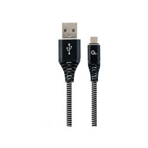 Kabel CABLEXPERT USB 2.0 AM na MicroUSB (AM/BM), 2m, opletený, černo-bílý, blister, PREMIUM QUALITY; CC-USB2B-AMmBM-2M-BW