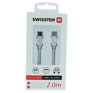 Swissten datový kabel textile USB-C - USB-C 2,0 m stříbrný; 71528202