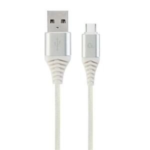 Kabel CABLEXPERT USB 2.0 AM na Type-C kabel (AM/CM), 1m, opletený, bílo-strříbrný, blister, PREMIUM QUALITY; CC-USB2B-AMCM-1M-BW2