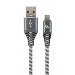 Kabel CABLEXPERT USB 2.0 AM na Type-C kabel (AM/CM), 1m, opletený, šedo-bílý, blister, PREMIUM QUALITY; CC-USB2B-AMCM-1M-WB2