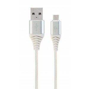 Kabel CABLEXPERT USB 2.0 AM na MicroUSB (AM/BM), 1m, opletený, bílo-stříbrný, blister, PREMIUM QUALITY; CC-USB2B-AMmBM-1M-BW2