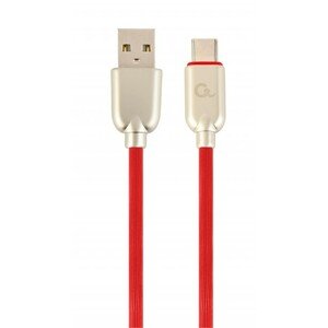 Kabel CABLEXPERT USB 2.0 AM na Type-C kabel (AM/CM), 2m, pogumovaný, červený, blister, PREMIUM QUALITY; CC-USB2R-AMCM-2M-R