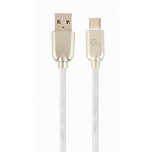 Kabel CABLEXPERT USB 2.0 AM na Type-C kabel (AM/CM), 1m, pogumovaný, bílý, blister, PREMIUM QUALITY; CC-USB2R-AMCM-1M-W