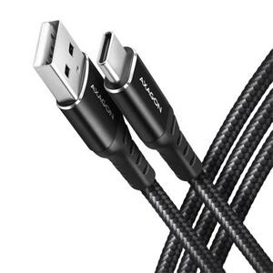 Axagon BUCM-AM20AB, HQ kabel USB-C <-> USB-A, 2m, USB 2.0, 3A, ALU, oplet, černý; BUCM-AM20AB